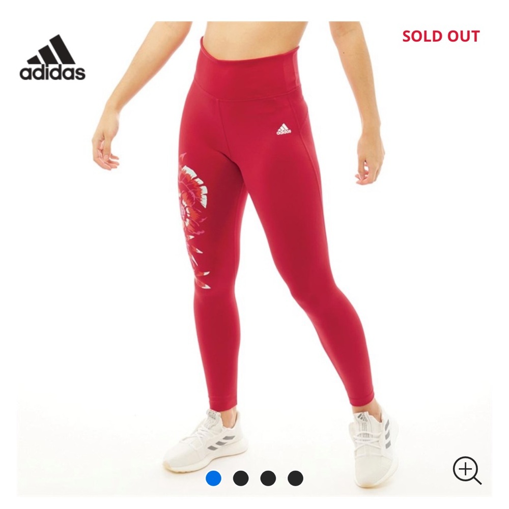 NWOT adidas Bold Red High-Rise Leggings with White Logo and Floral Detail